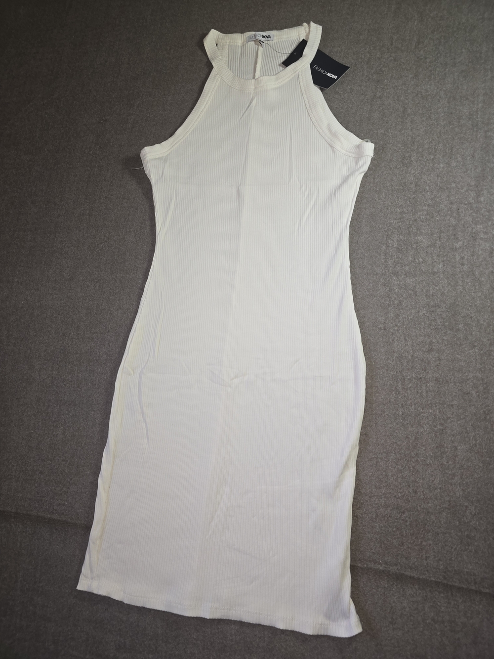 Fashion Nova White Ribbed High Neck Racerback Midi Dress Women's Med